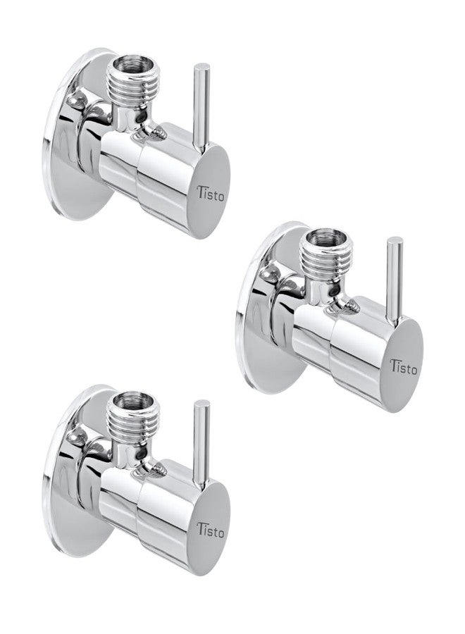 Tisto 7 Year Warranty Brass Angle Valve Faucet With Wall Flange For Bathroom Toilet Wash Basin Geyser, Chrome Finish, Suitable for Hot Cold Water (Pack Of 3) - Image 1
